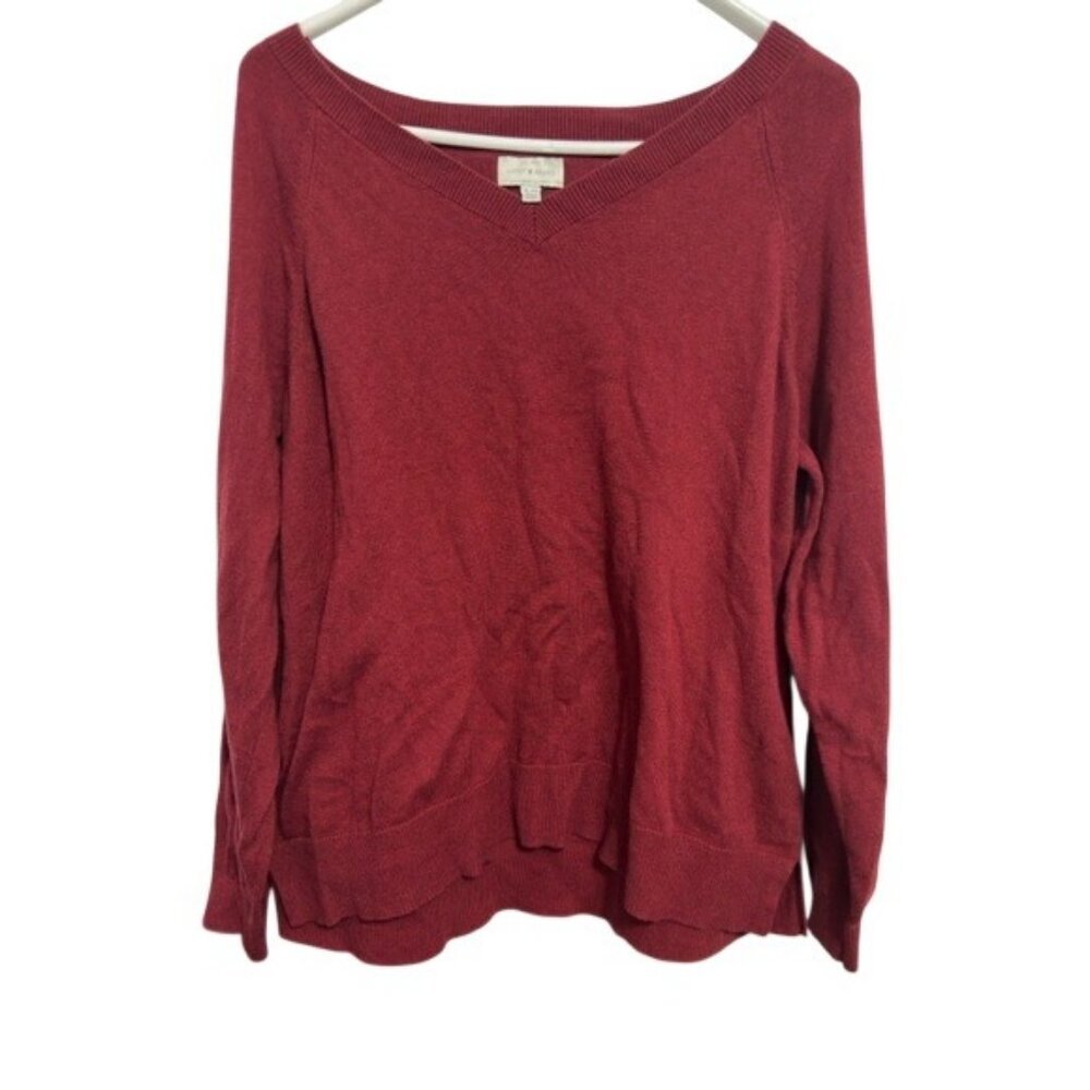 Lucky Brand Red V-Neck Long Sleeve Sweater Womens XL Cotton Blend